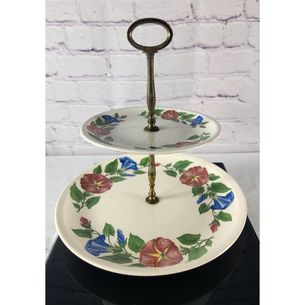 RARE VTG Paden City Pottery Shenandoah Ware Morning Glory Two Tier Serving Tray